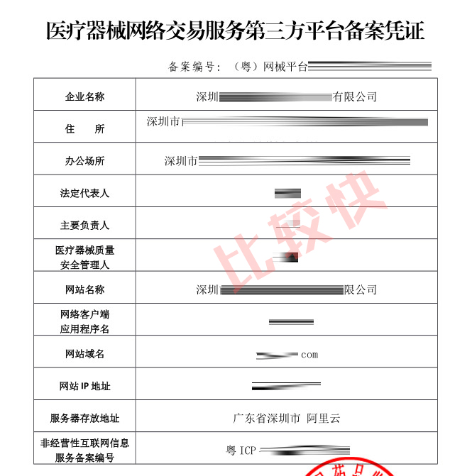 医疗器械网络交易服务第三方平台备案样本